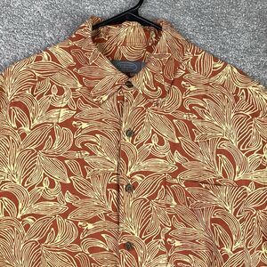 Talbots Mens Silk Linen Hawaiian Shirt Large Orange Floral Tropical Resort Wear
